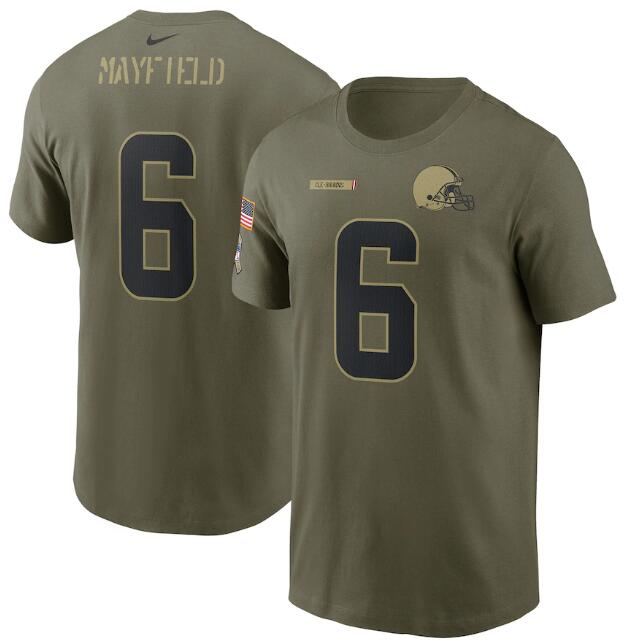 Men's Cleveland Browns #6 Baker Mayfield 2021 Olive Salute To Service Legend Performance T-Shirt Men's Cleveland Browns #6 Baker Mayfield 2021 Olive Salute To Service Legend Performance T-Shirt
